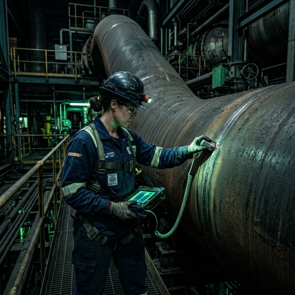Ingeniero NDT inspeccionando tubería